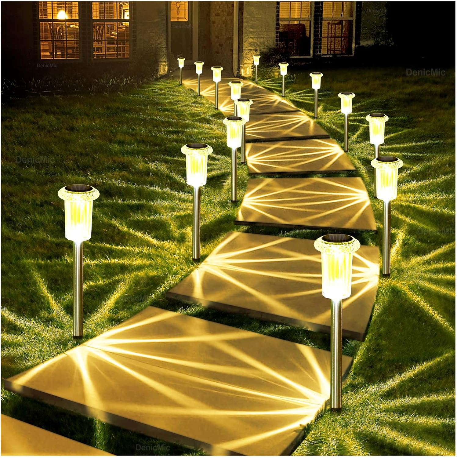 DenicMic Solar Pathway Lights Outdoor 15 Pack Solar Lights Outdoor Waterproof So...