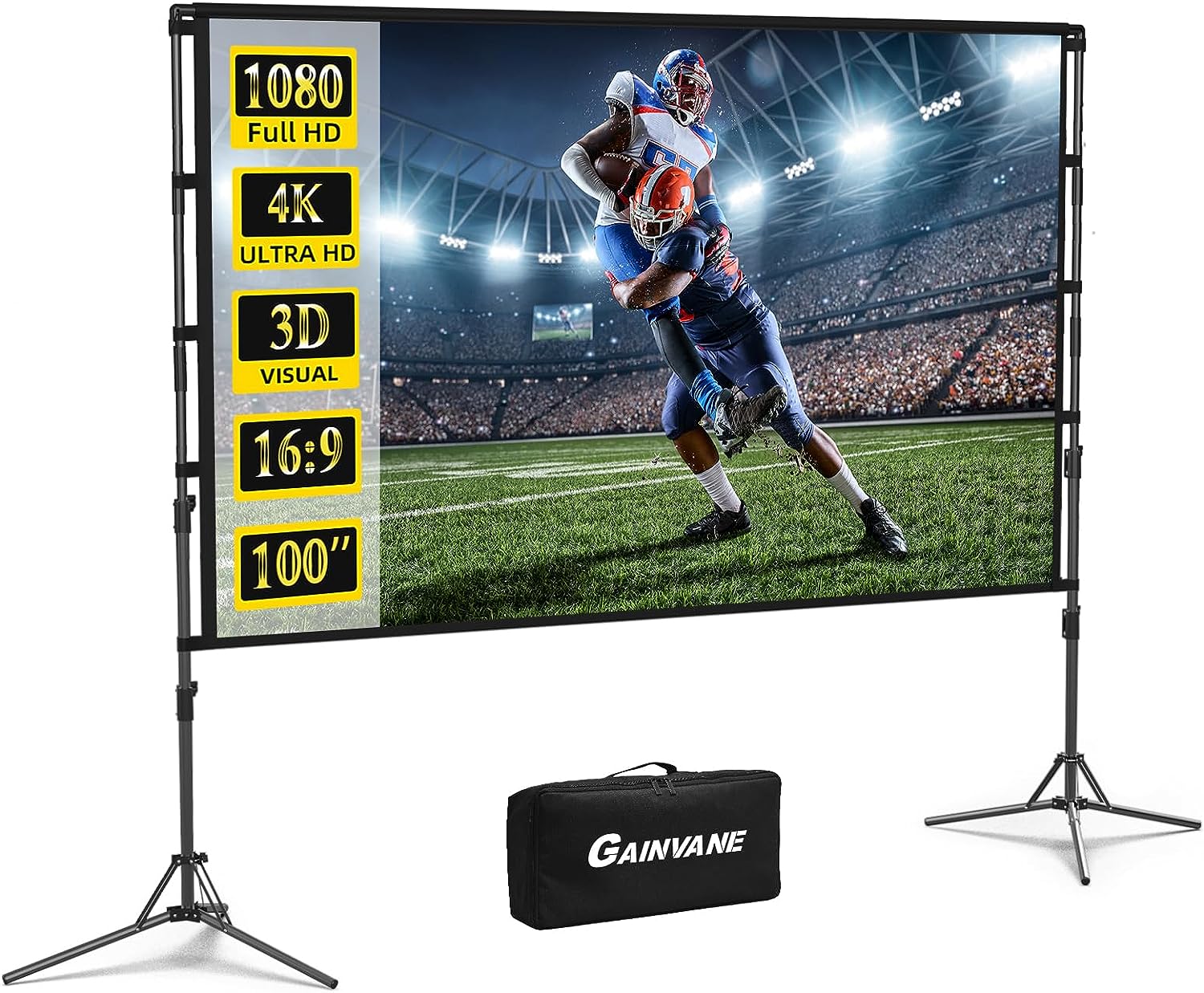 Projection Screen with Stand,100 inch Portable Movie Screen 16:9 HD 4K Double Si...