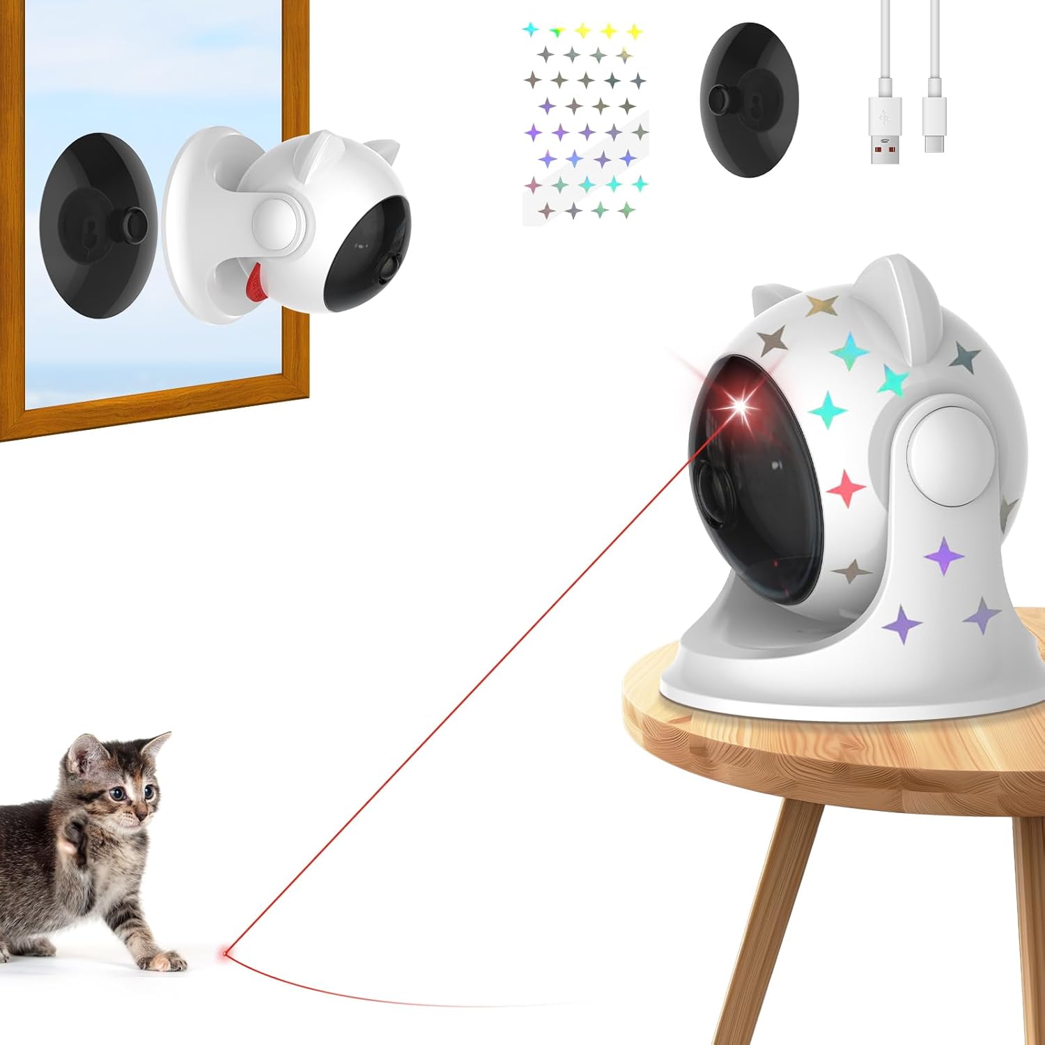 Automatic Cat Laser Toy, Interactive Cat Toys for Indoor Cats/Kitty/Dogs Black s...