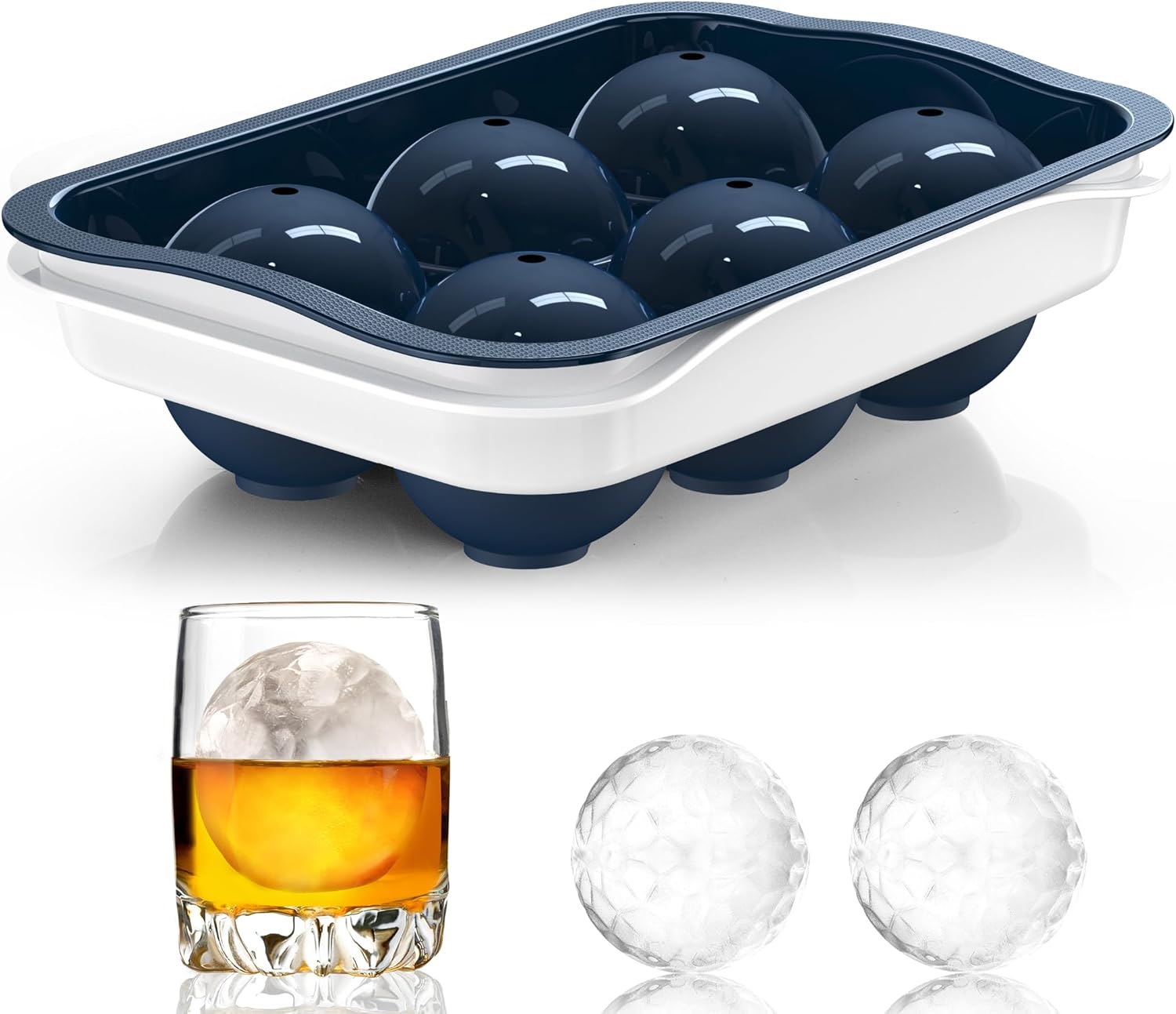 Whiskey Ice Ball Maker, [Fill without Funnel & Easy Release] 2.2'' Round Large I...