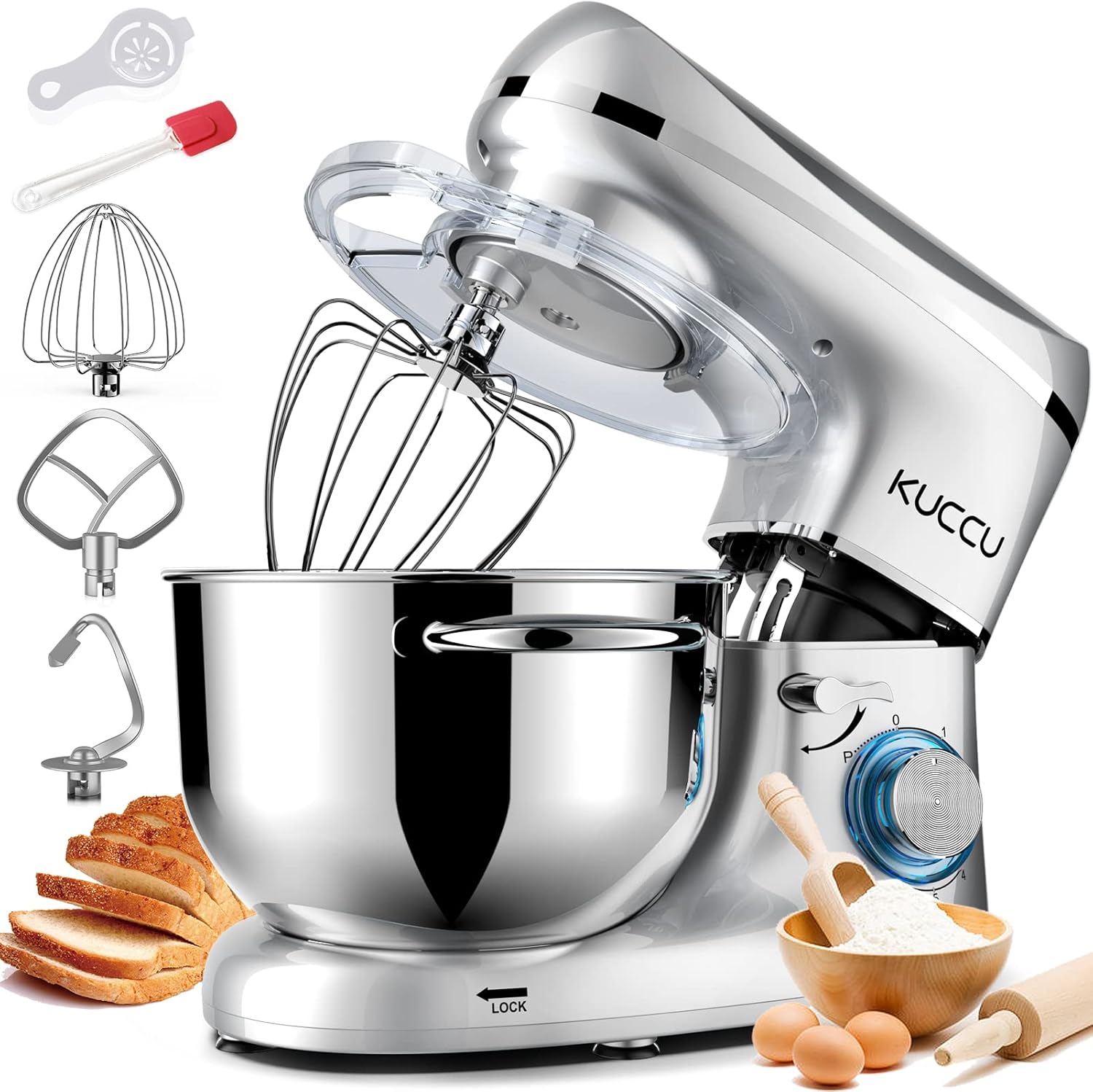 Stand Mixer, 6.5 Qt 660W, 6-Speed Tilt-Head Food Dough Mixer, Kitchen Electric M...
