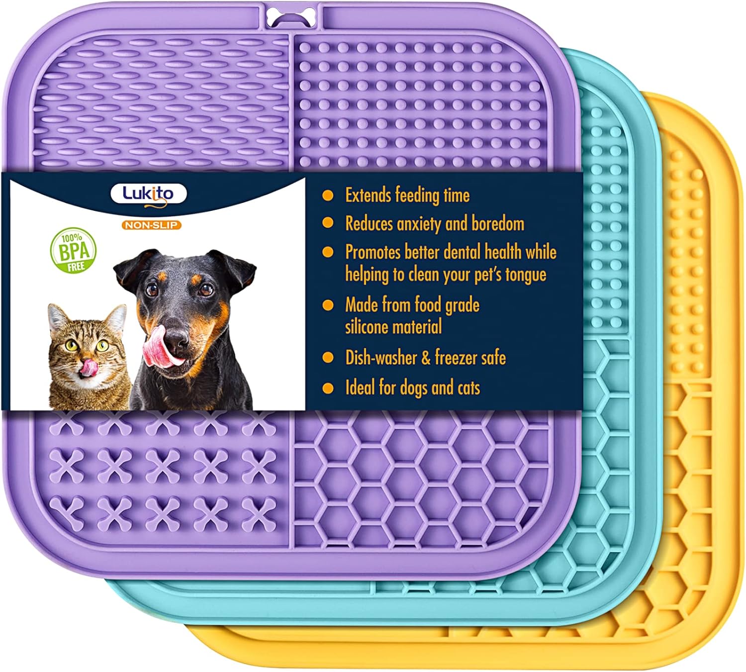 LUKITO 3PCS Licking Mat for Dogs & Cats with Suction Cups, Dog Peanut Butter Lic...