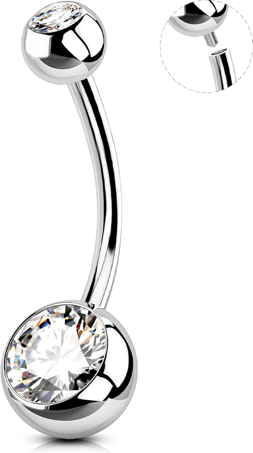 OUFER Belly Button Rings Surgical Stee, Internally Threaded Belly Rings, 14G Bel...