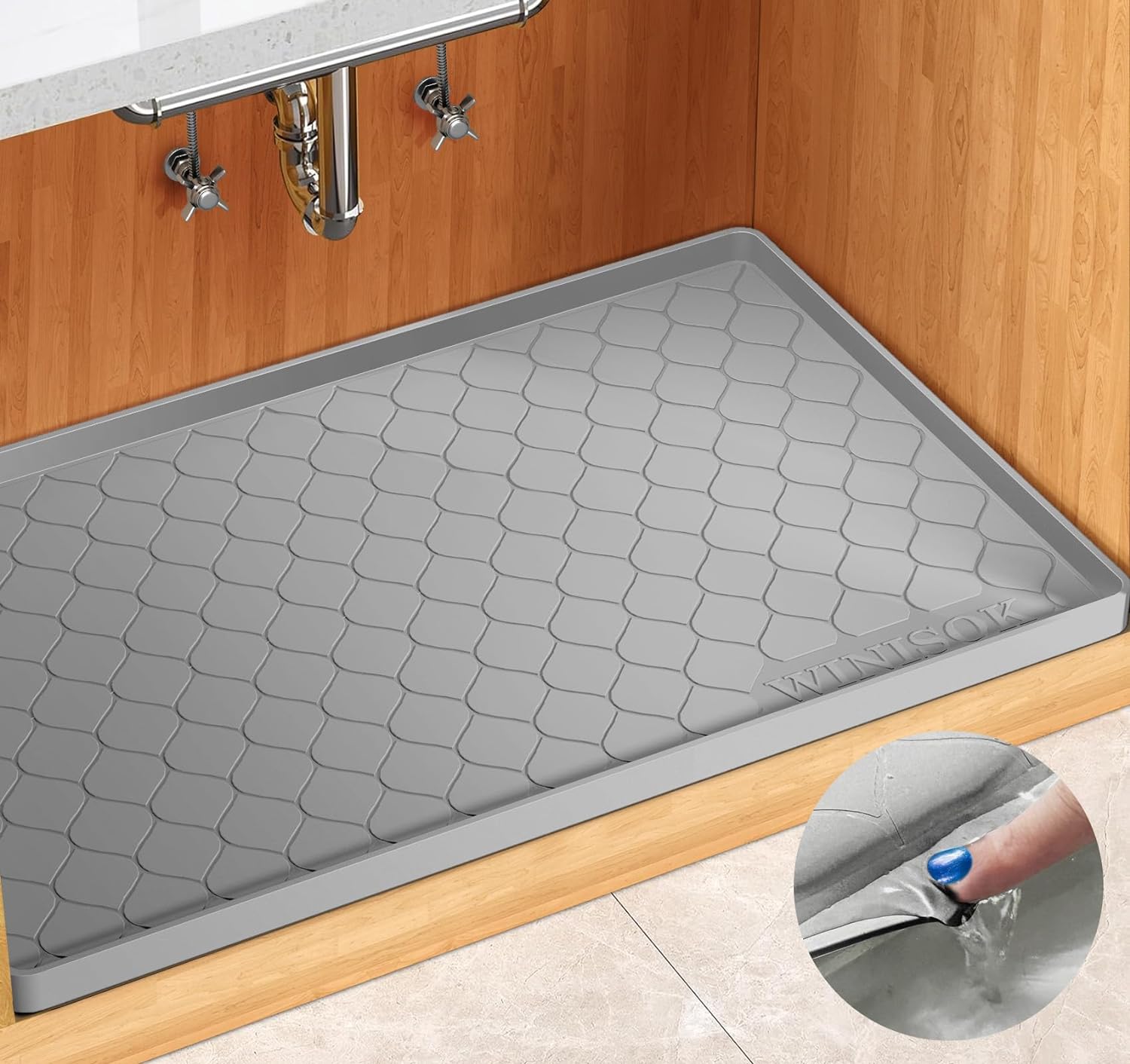 Waterproof Under Sink Mat -31” x 22” Cabinet Liner for Kitchen & Bathroom, Shelf...