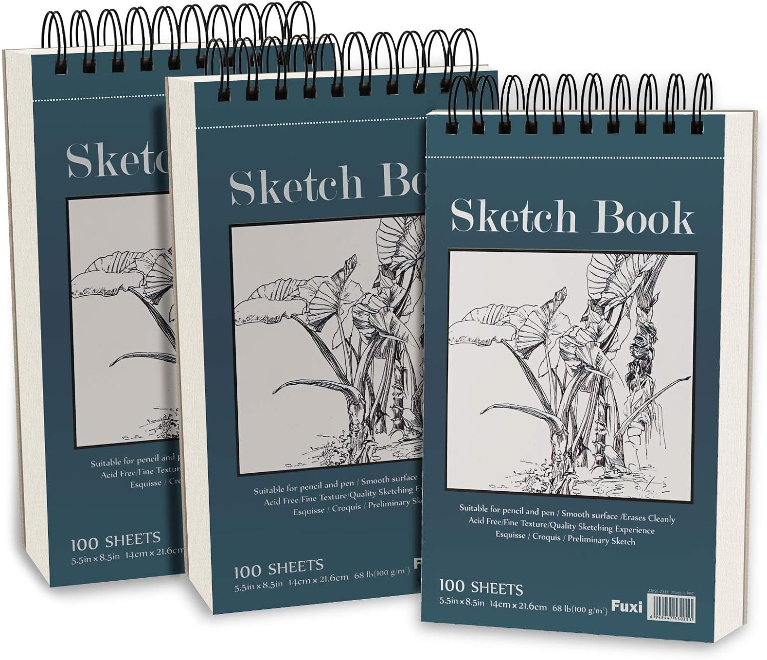 5.5" x 8.5" Sketchbook Set, Top Spiral Bound Sketch Pad, 3 Pack 100-Sheets Each...