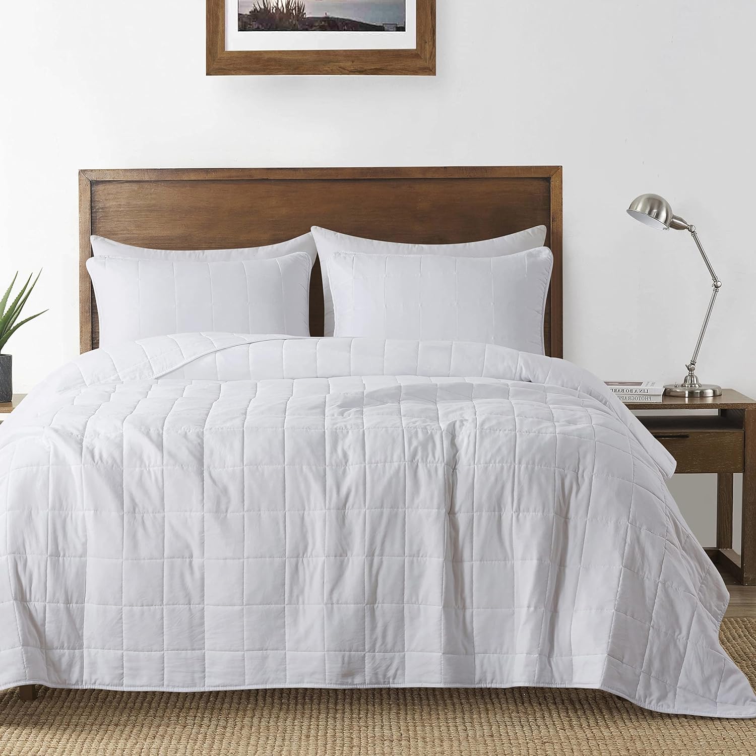 White Quilt King Size Bedding Sets with Pillow Shams, Lightweight Soft Bedspread...