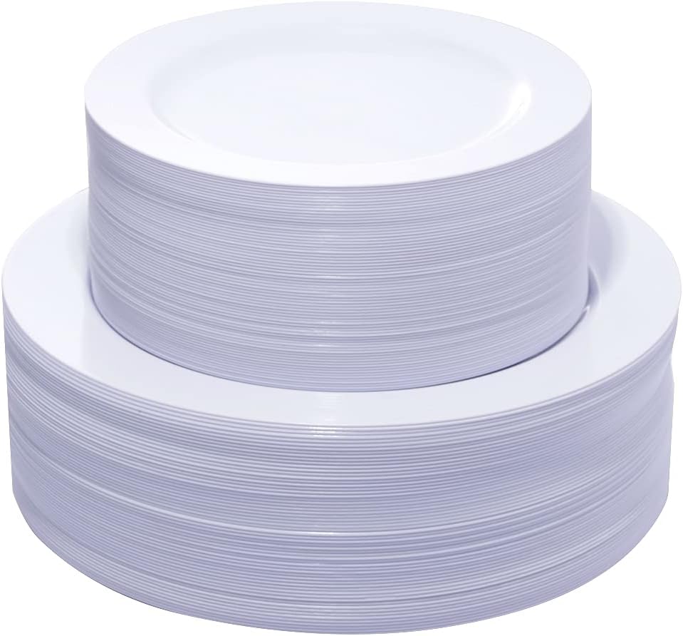 KIRE 120PCS White Plastic Plates - Heavy Duty White Disposable Plates for Party/...