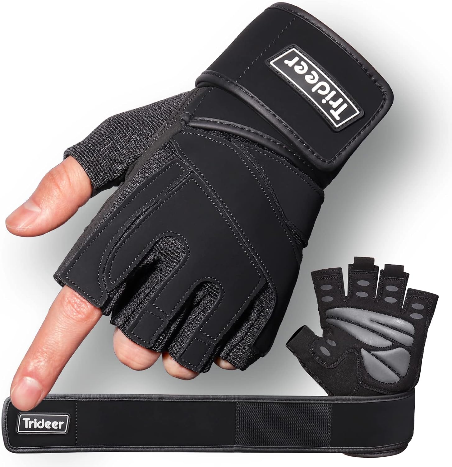 Trideer Padded Workout Gloves for Men - Gym Weight Lifting Gloves with Wrist Wra...