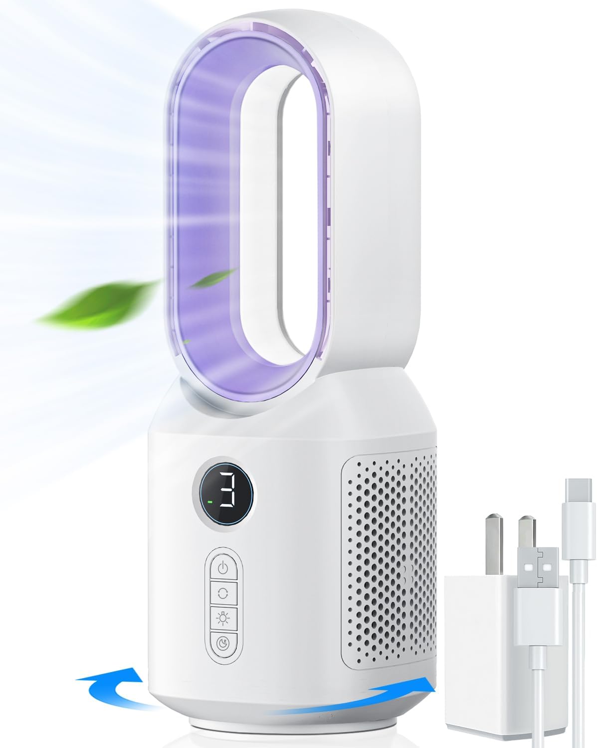 let'me Desk Fan, 106° Oscillating Fan for Indoors,Bladeless Fan with 3 Speeds, S...