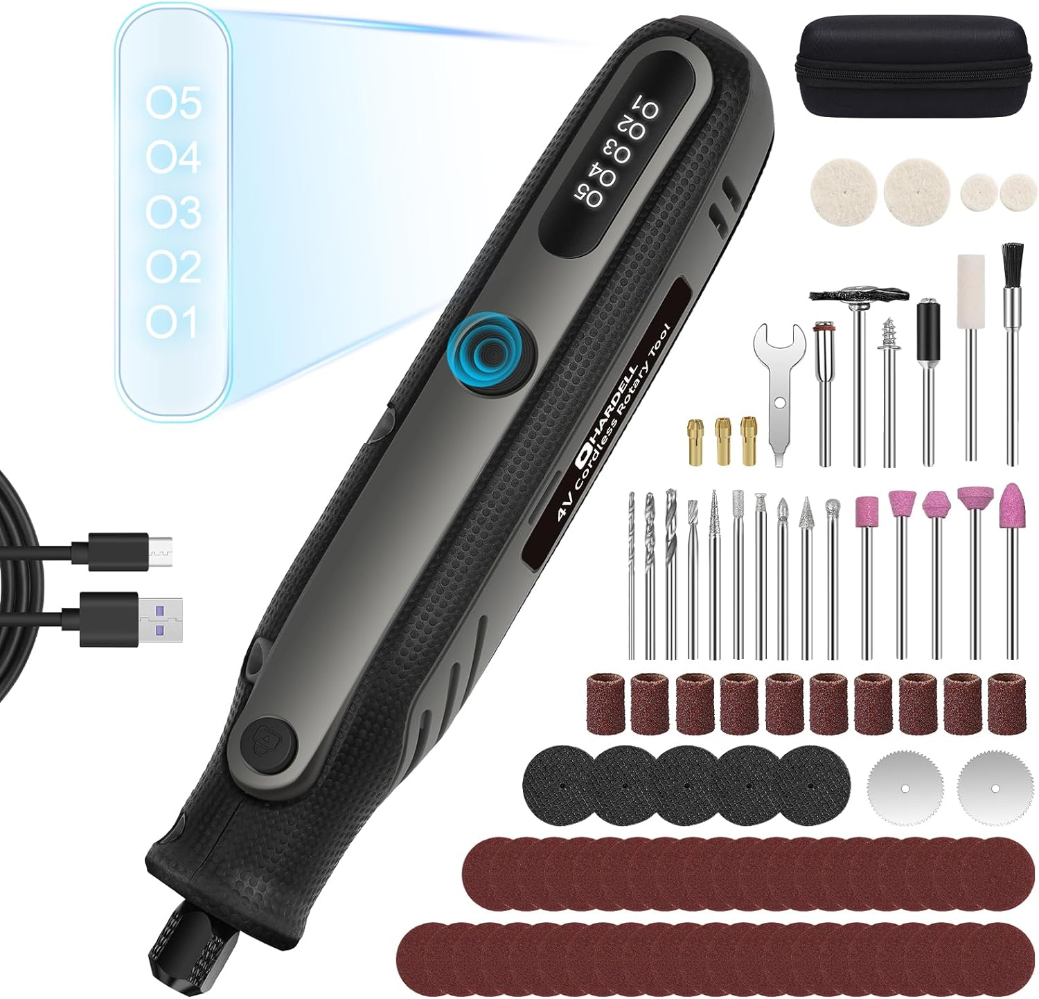 HARDELL Mini Cordless Rotary Tool 4V, 5-Speed Rotary Tool Kit with 86 Accessorie...