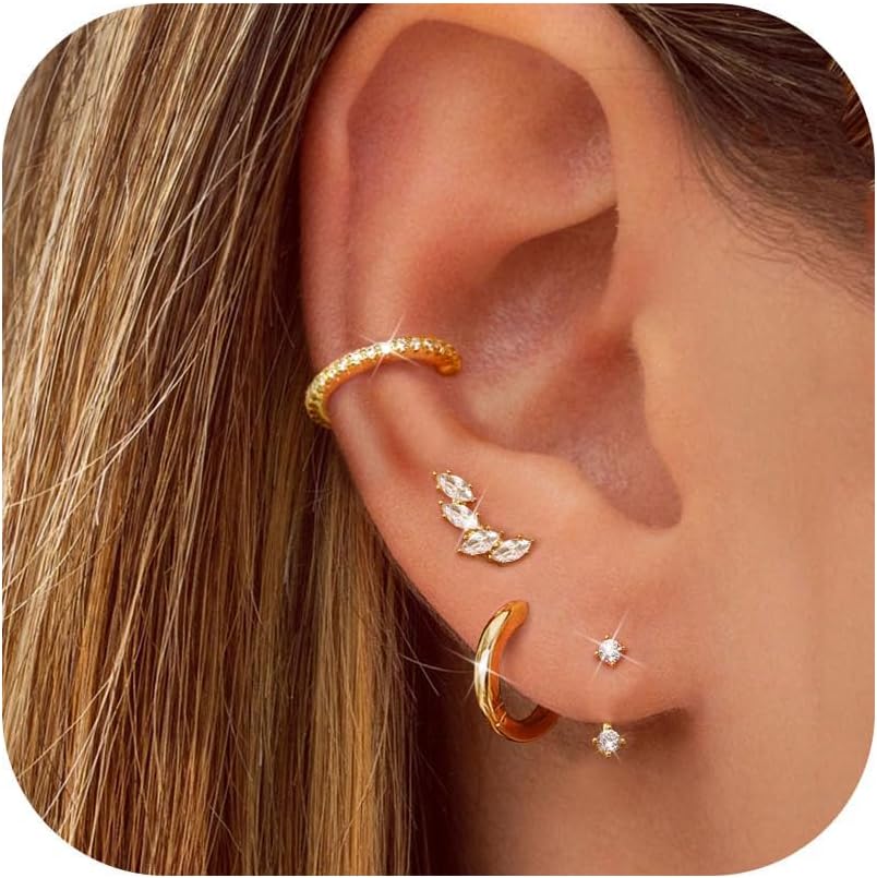 BESTEEL 4 Pairs Gold Silver Hoop Stud Earrings Set for Women Small Hoop Earring...