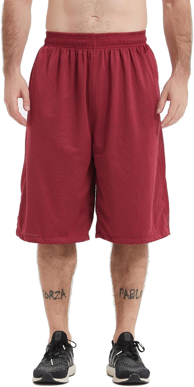 Men's 12" Long Basketball Shorts Athletic Gym Quick Dry Shorts Loose-Fit with Po...