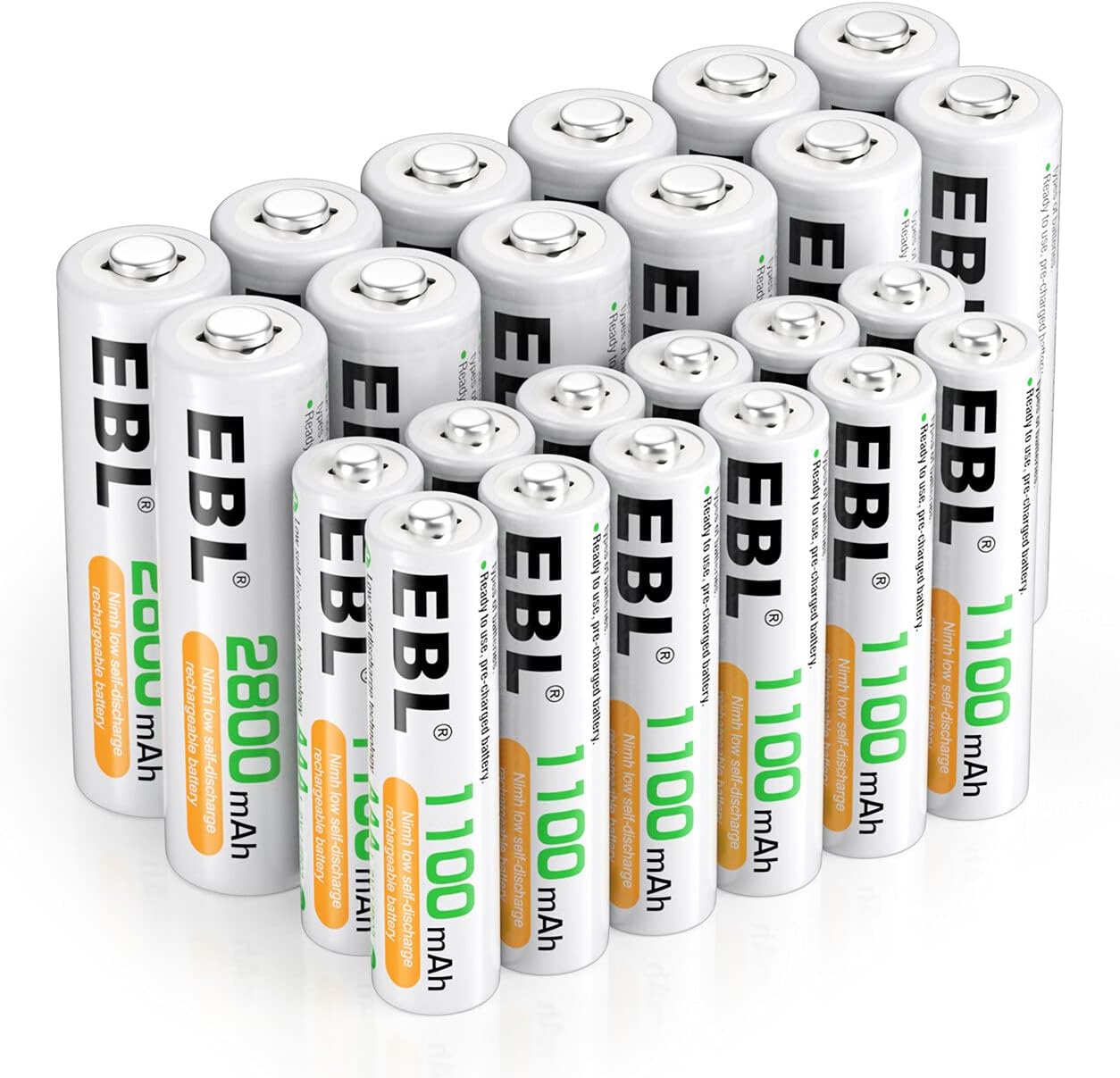 EBL 24pcs AA AAA NiMH Rechargeable Batteries, 12 x 2800mAh AA Batteries bundle w...