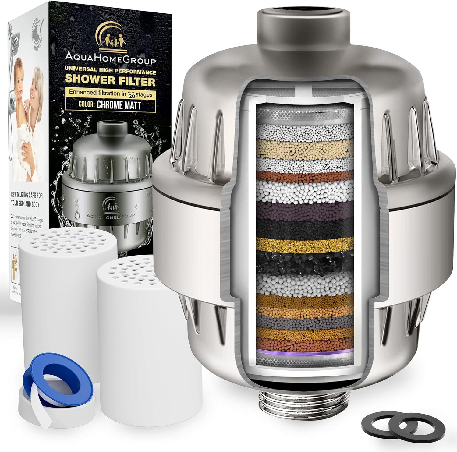 AquaHomeGroup 20 Stage Shower Filter with Vitamin C E for Hard Water - High Outp...