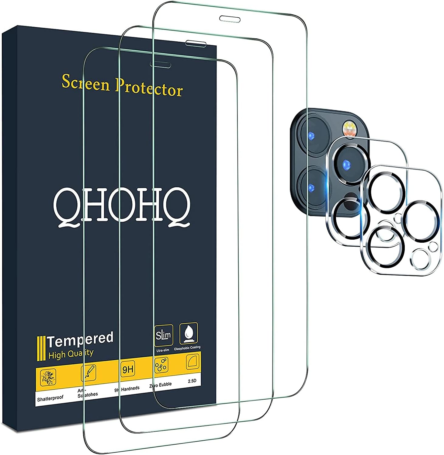 QHOHQ 3 Pack Screen Protector for iPhone 12 Pro Max 6.7" with 2 Pack Tempered Gl...