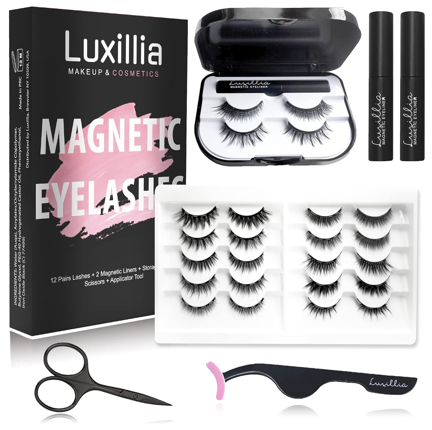 Luxillia Magnetic Eyelashes with Eyeliner 16 Piece Set, Most Natural Looking Mag...