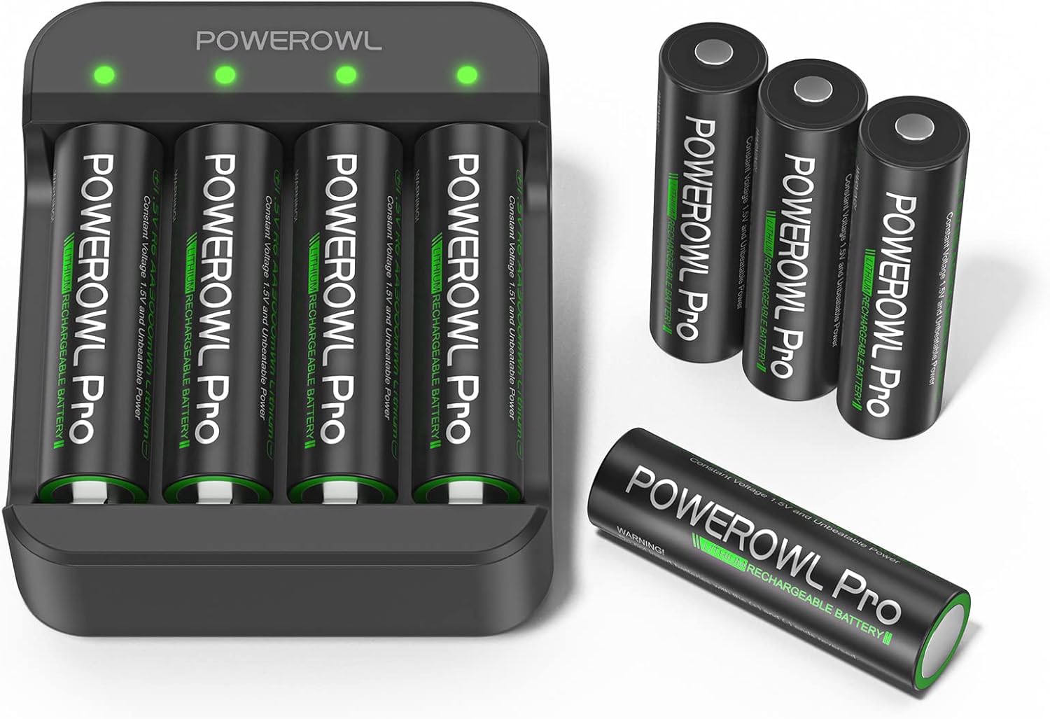 POWEROWL Rechargeable Lithium AA Batteries w/Charger Pro, 3000mWh 1.5V Constant...