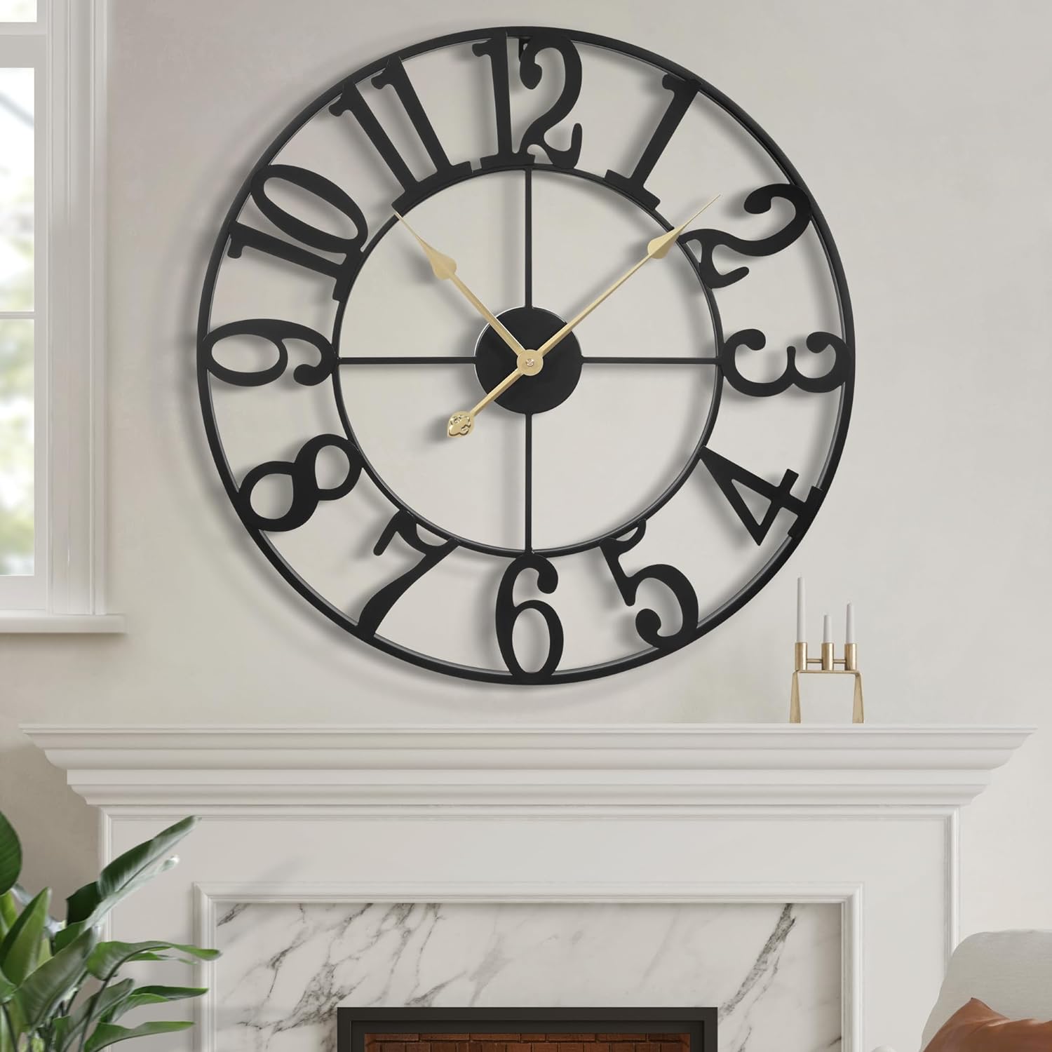 LEIKE Large Wall Clock, Silent Non-Ticking, Battery Operated 18-Inch Metal Clock...