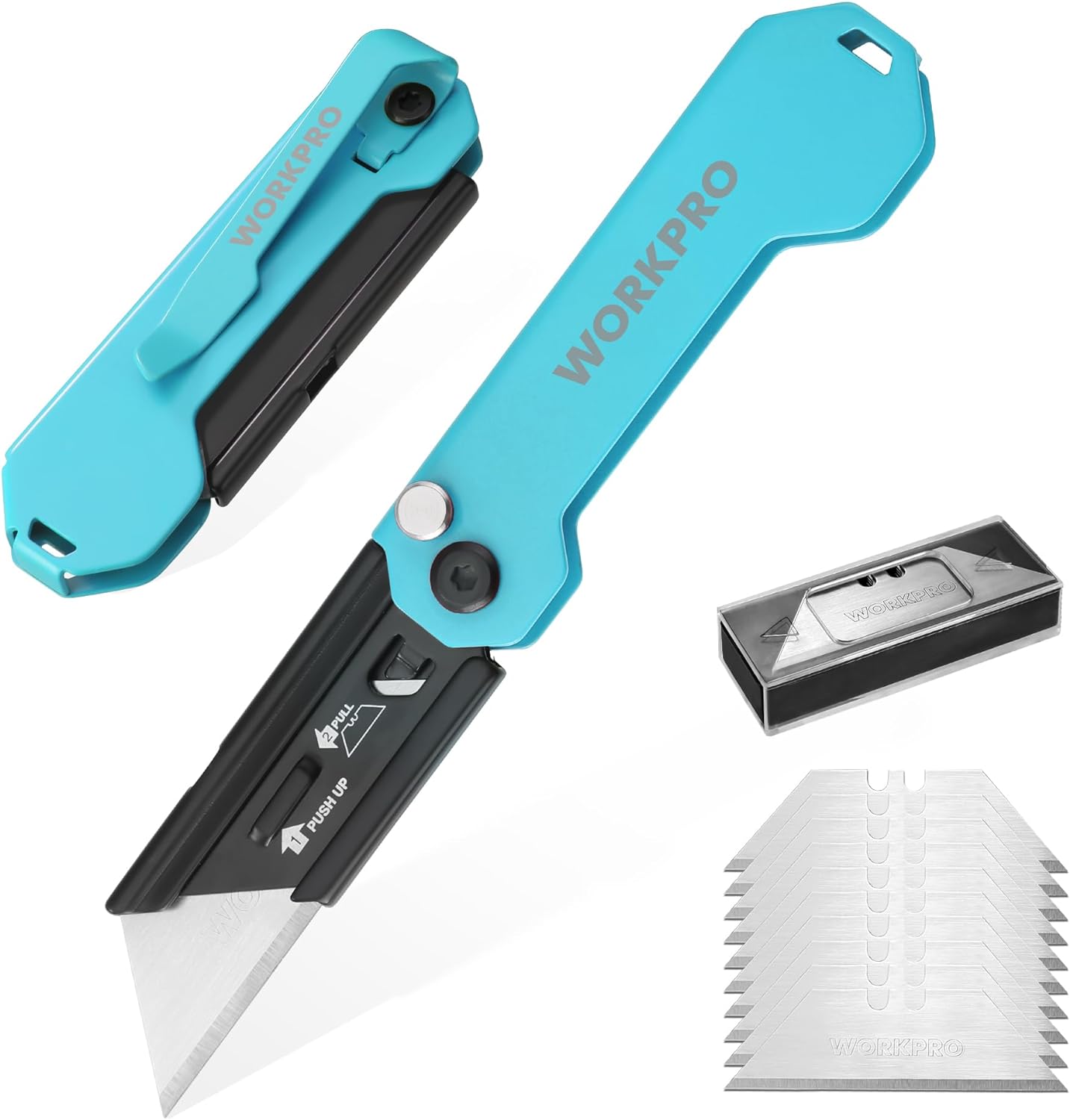 WORKPRO EDC Folding Utility Knife, Mini Box Cutter with Quick Open Axis Lock, Qu...