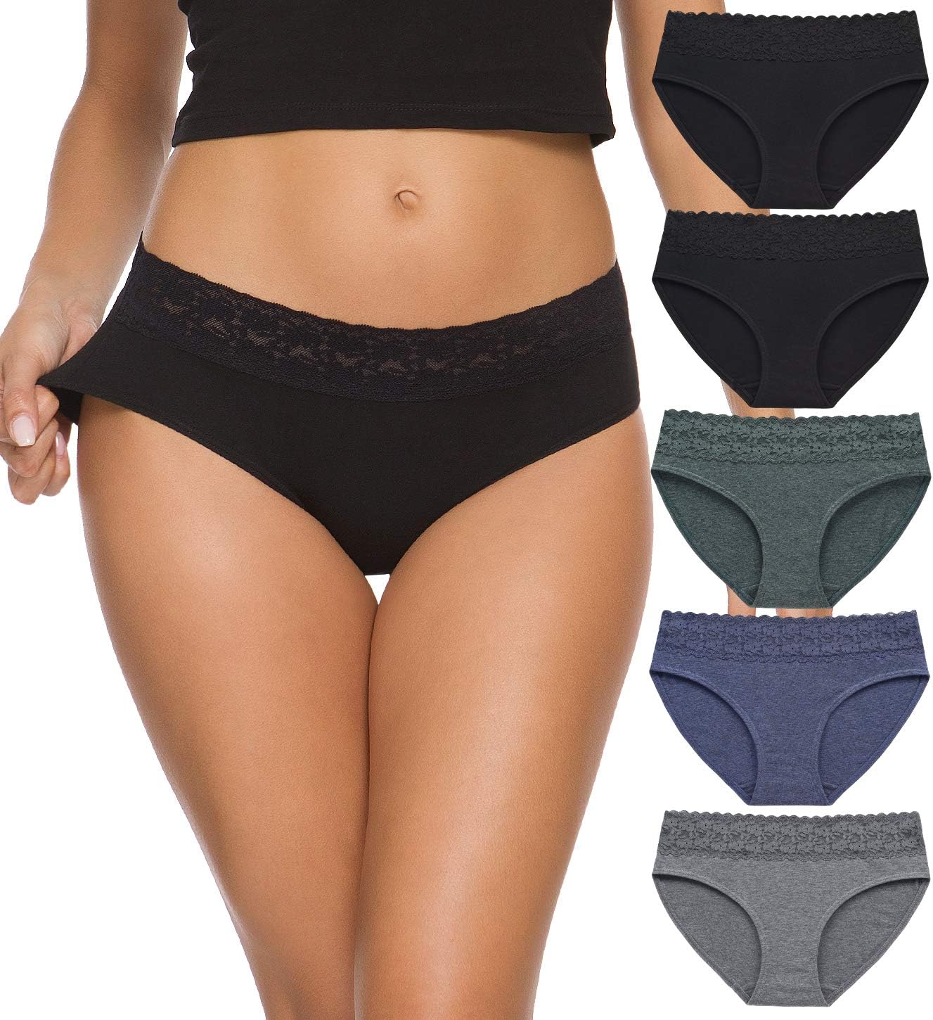 Womens Underwear Cotton Panties for Women Underpants Briefs Hipster Lace Bikini...