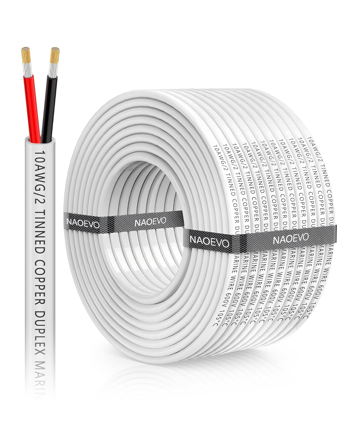 NAOEVO 10 Gauge Marine Wire Duplex Marine Grade Wire, 10 AWG Wire Stranded PVC B...