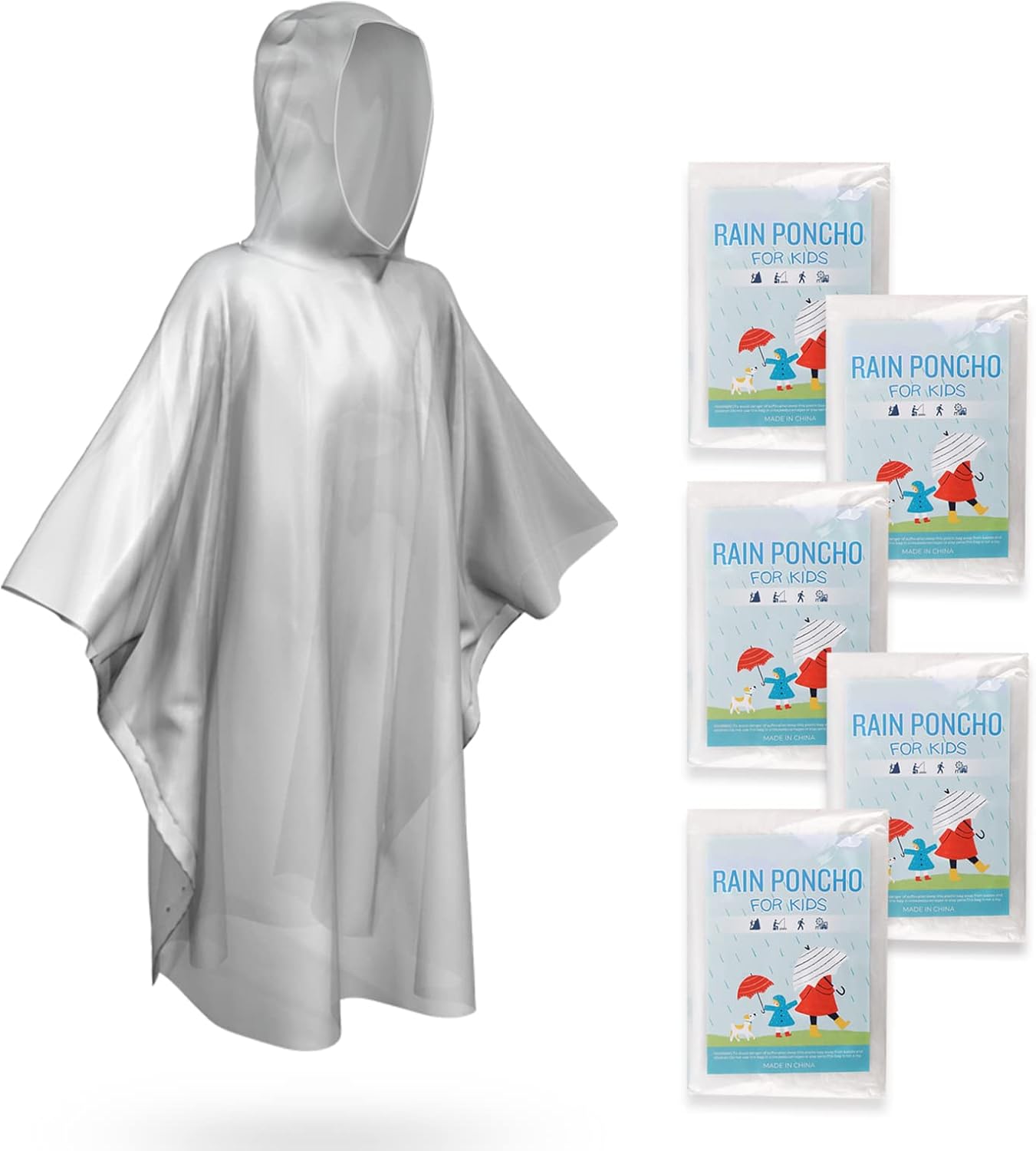 SaphiRose Disposable Rain Ponchos Emergency Clear Poncho One Size Kids Clear 5 P...
