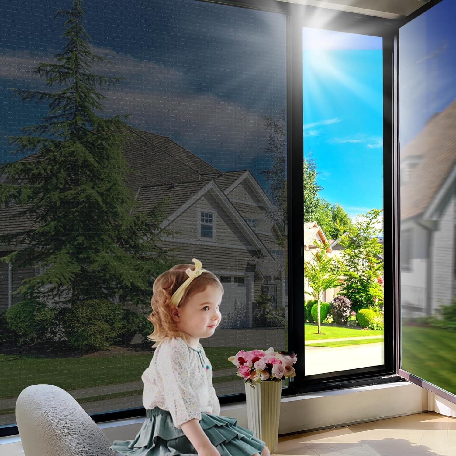 Windimiley One Way Privacy Window Film: Home Window Tint Mirror Reflective Dayti...
