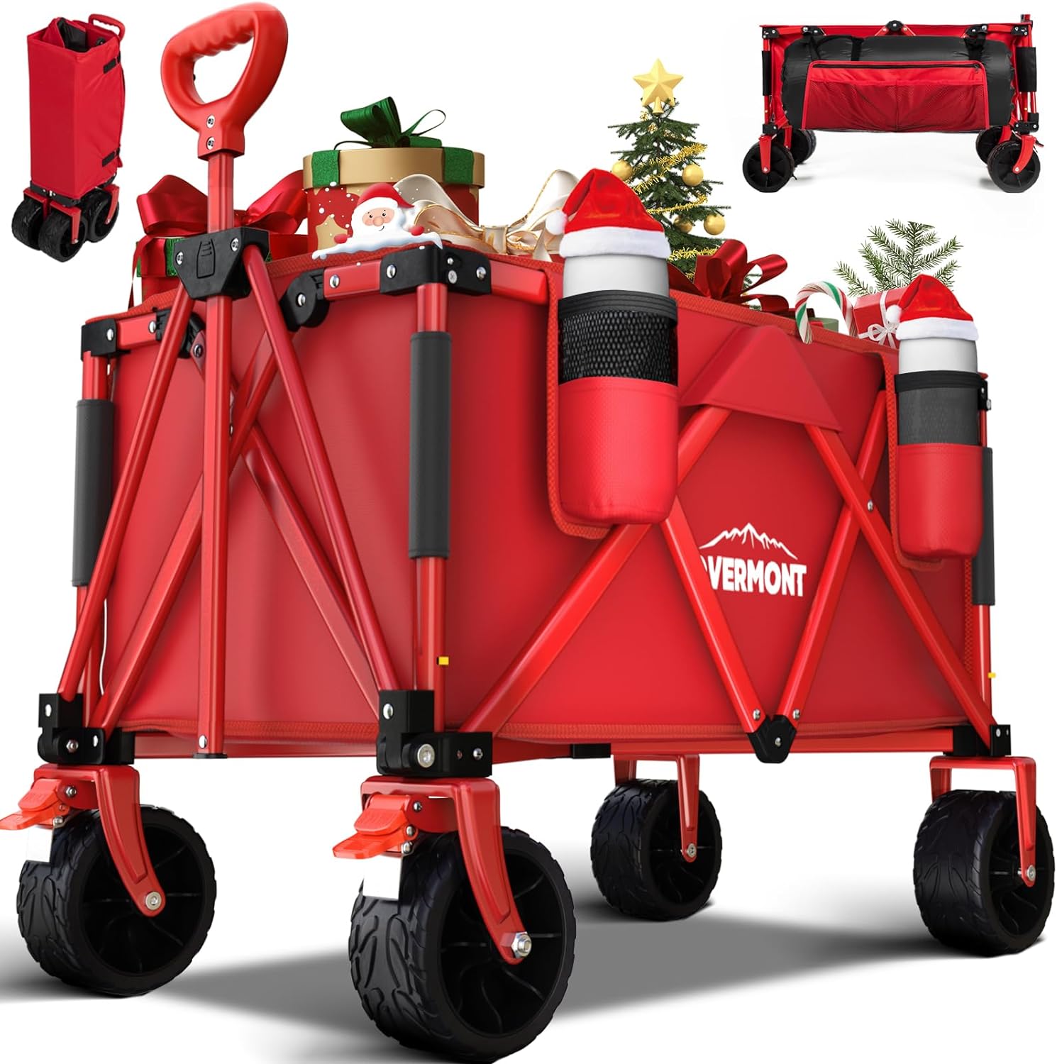 Overmont Collapsible Wagon Cart with Wheels - All-Terrain 3.2in Wide Wheels - Fo...