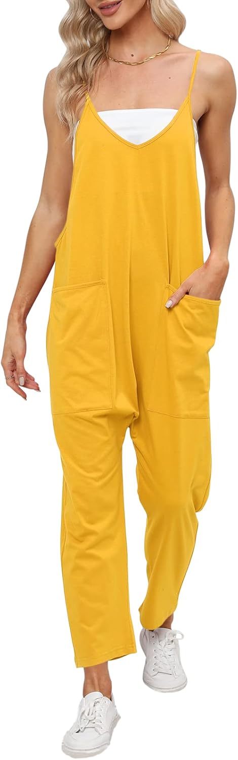DEEP SELF Women's Loose Casual V Neck Sleeveless Jumpsuits Adjustable Spaghetti...