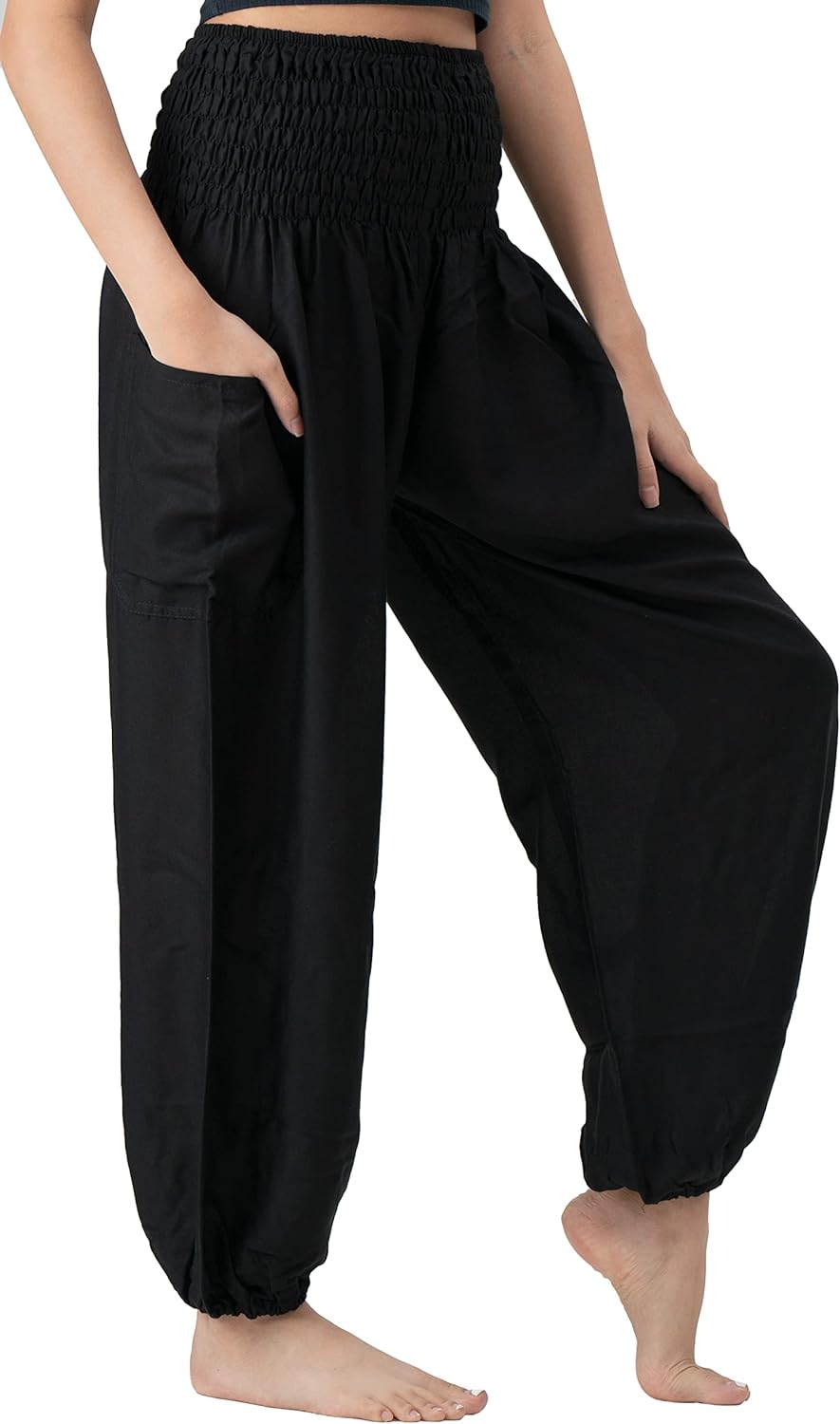 B BANGKOK PANTS Harem Pants Women Yoga Boho Clothes with Pockets One Size Black...