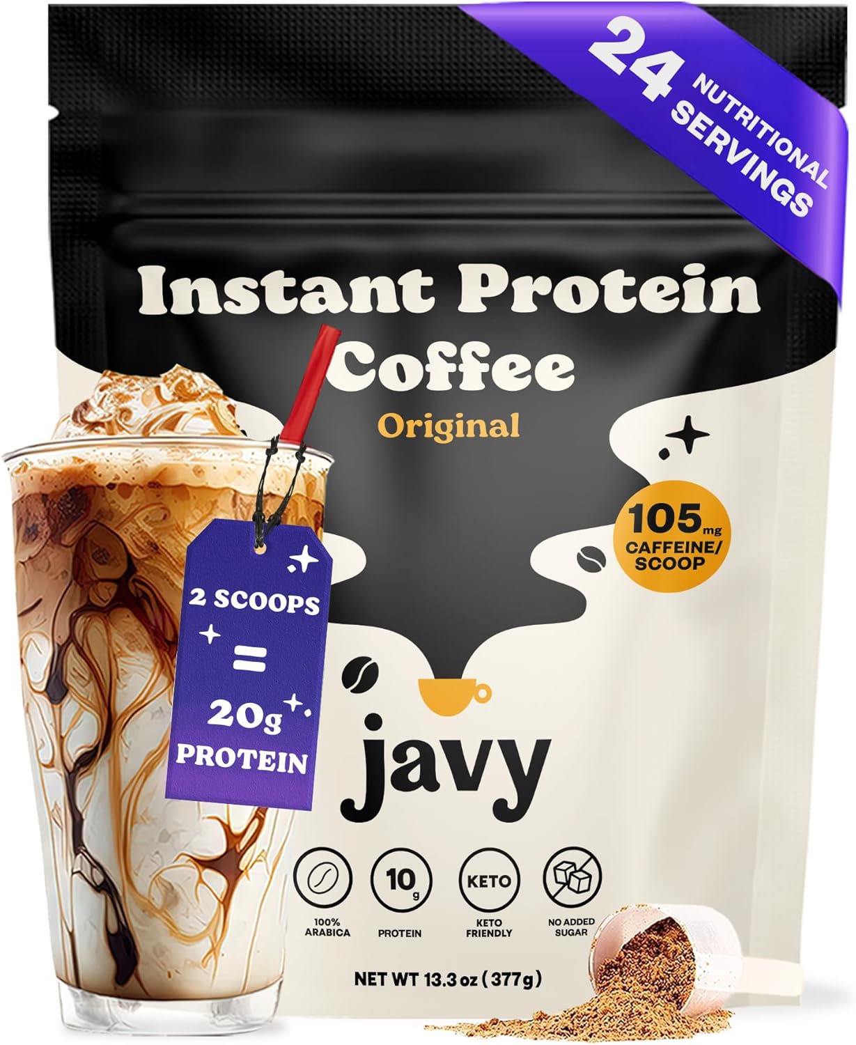 Javy Instant Coffee Protein Coffee - Premium Whey Protein & Instant Coffee - 100...