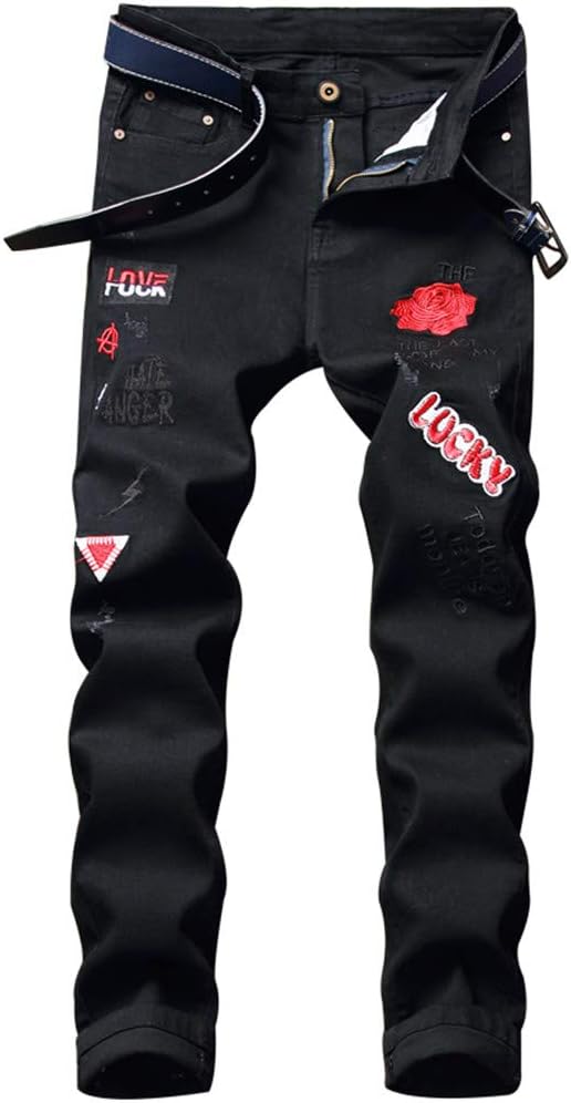 AITITIA Men's Ripped Regular Fit Jeans 36 2023 Black