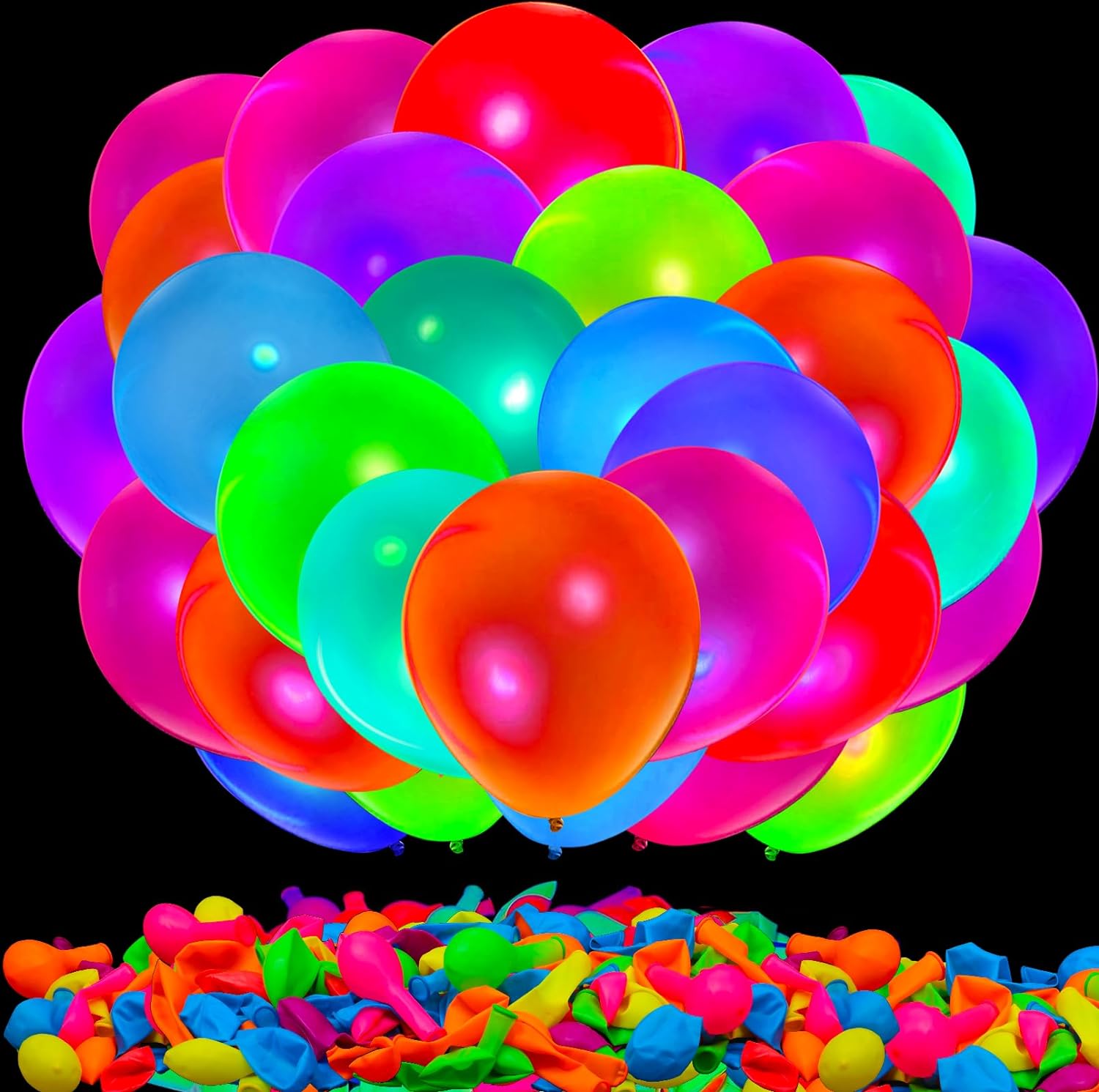 200 Pcs UV Neon Balloons, Neon Glow Party Balloons UV Black Light Balloons Glow...