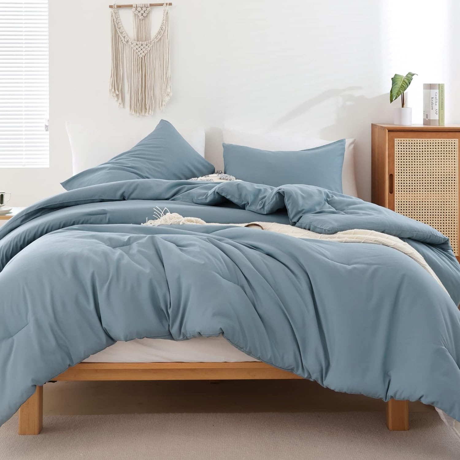 ROSGONIA Dusty Blue Twin Comforter Set for Boys Girls, 1 Boho Blue Comforter & 1...