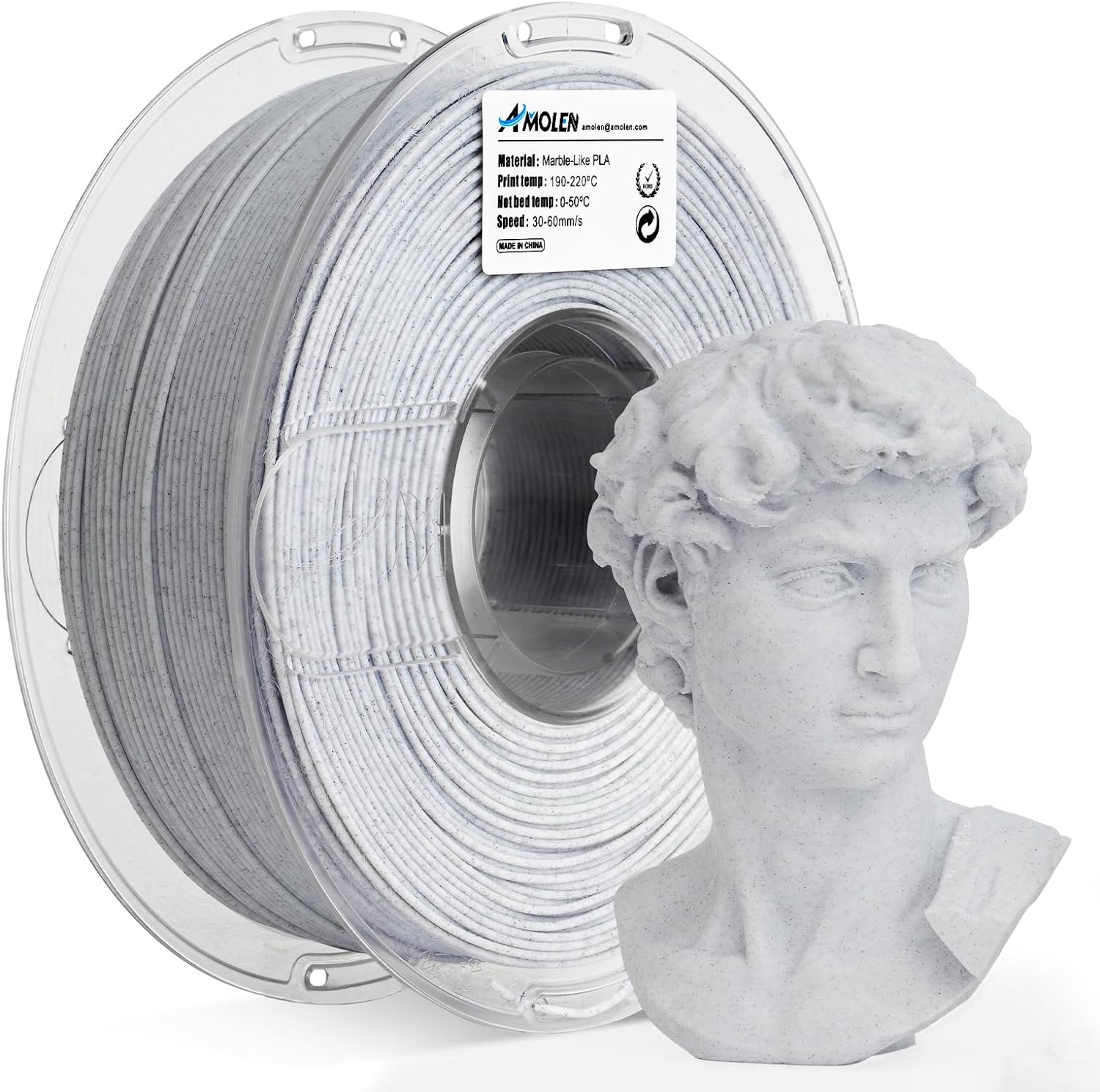 AMOLEN PLA 3D Printer Filament, Pla Filament Marble PLA Filament 1.75mm Marble W...
