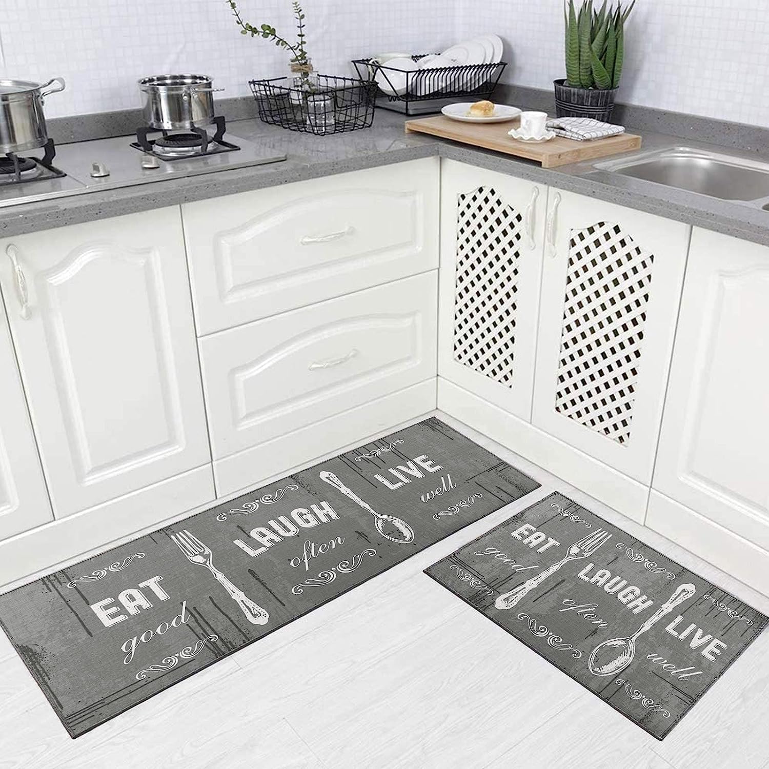 Carvapet 2 Piece Kitchen Rug Set Non-slip Backing Mat Throw Rug for Kitchen Door...