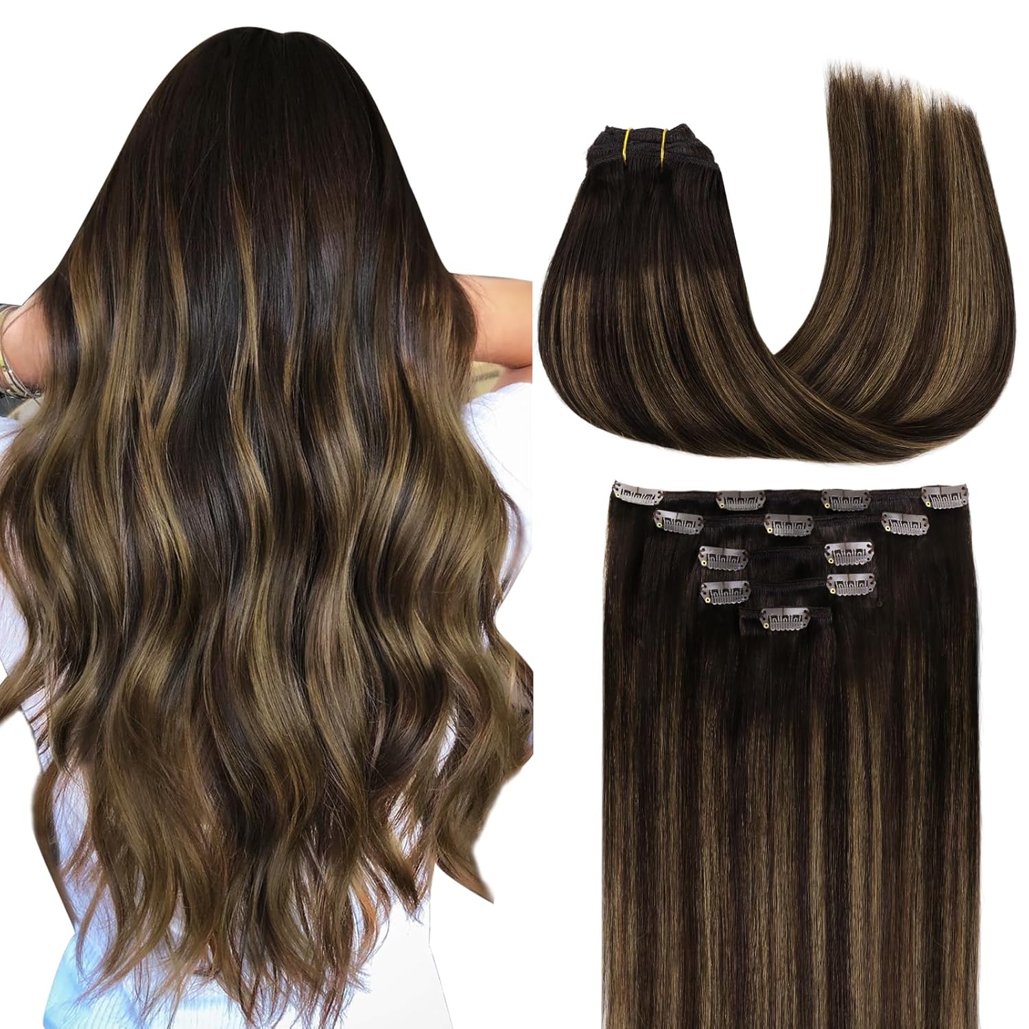 Clip in Hair Extensions Real Human Hair Remy Clip in Hair Extensions Real Human...