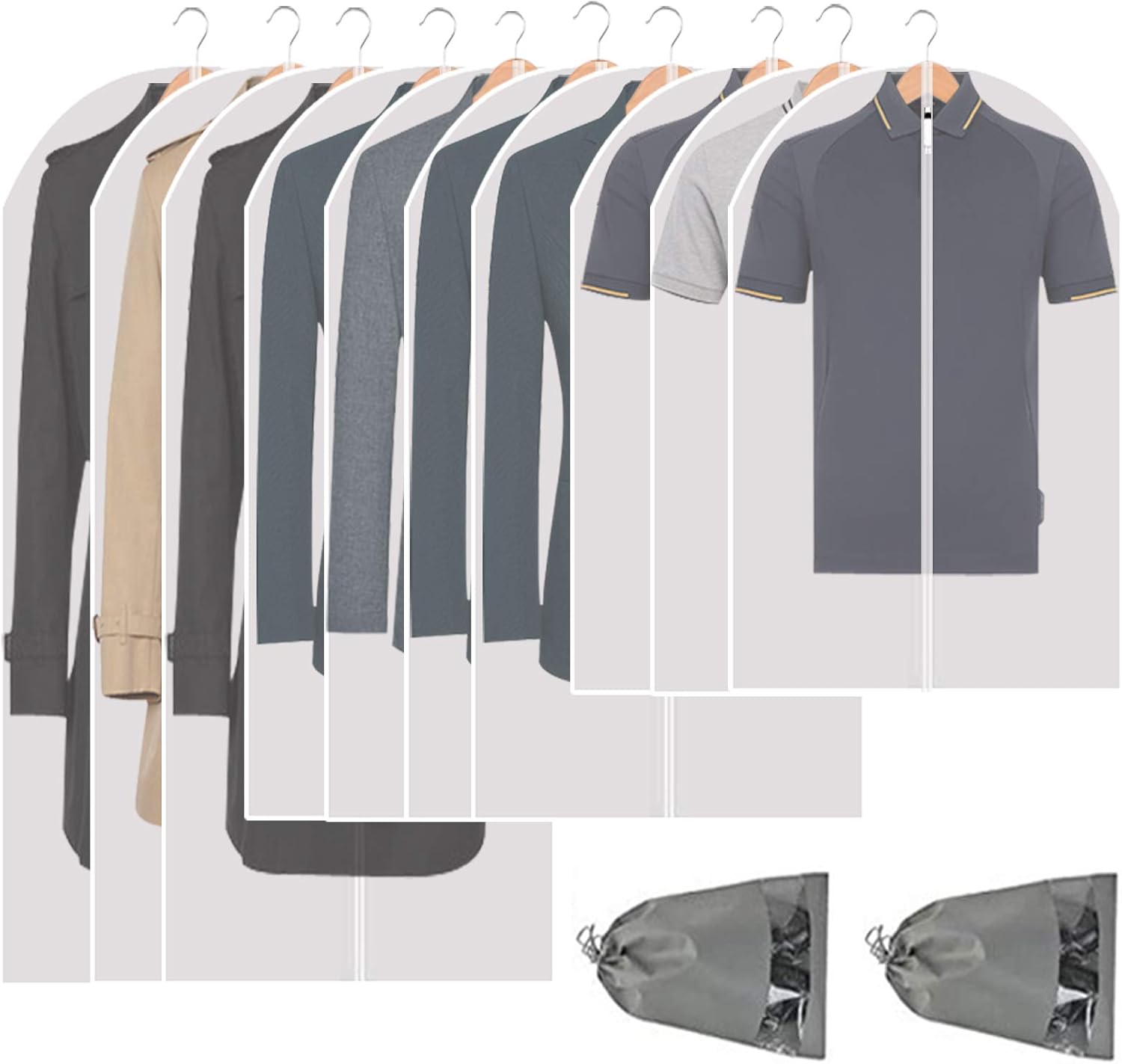 Hanging Garment Bags Clear Suit Bag (Set of 10) Lightweight Dust-Proof Clothes C...
