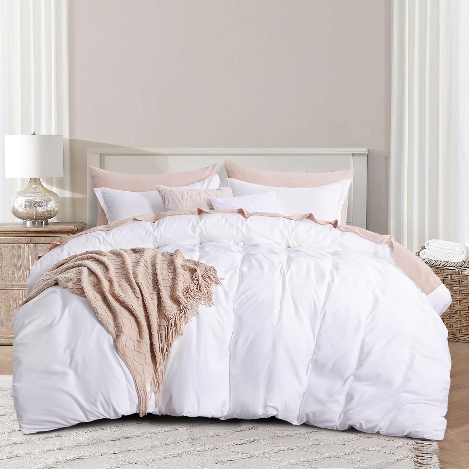 RUIKASI White Duvet Cover King Size - Soft Double Brushed Duvet Cover Set King,...