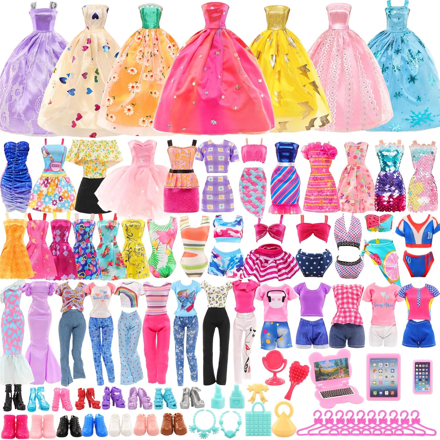 BARWA 57 Pack Doll Clothes and Accessories 5 Fashi...