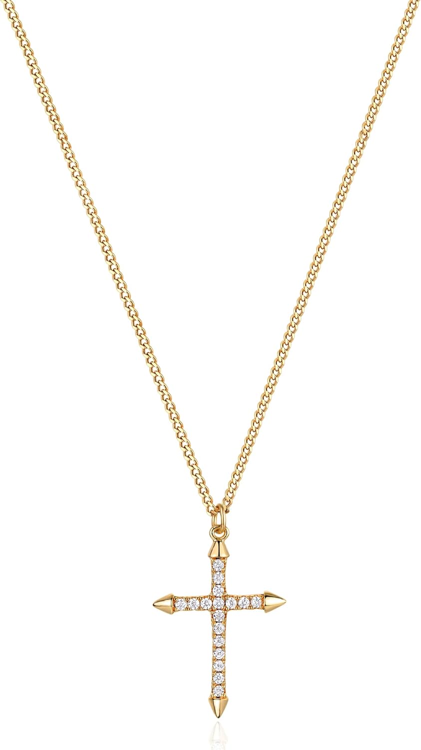 Fettero Cross Necklace Faith Pendant 14K Plated Dainty Chain Minimalist Simple T...