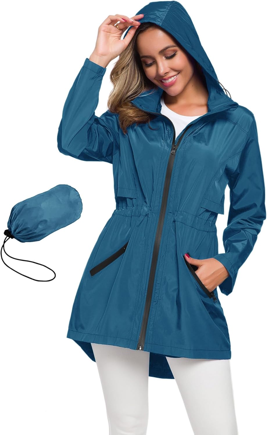 Avoogue Women's Long Raincoat with Hood Outdoor Lightweight Windbreaker Rain Jac...