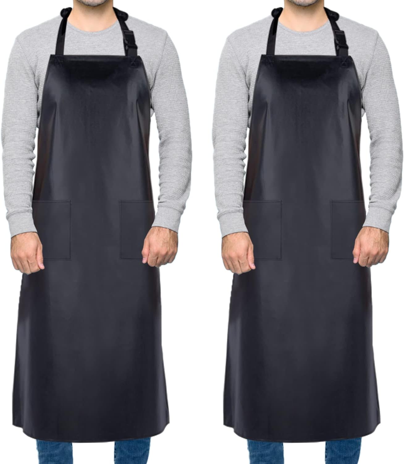 Homsolver 2 Pack Waterproof Rubber Vinyl Apron for Unisex Adult, Lightweight Che...