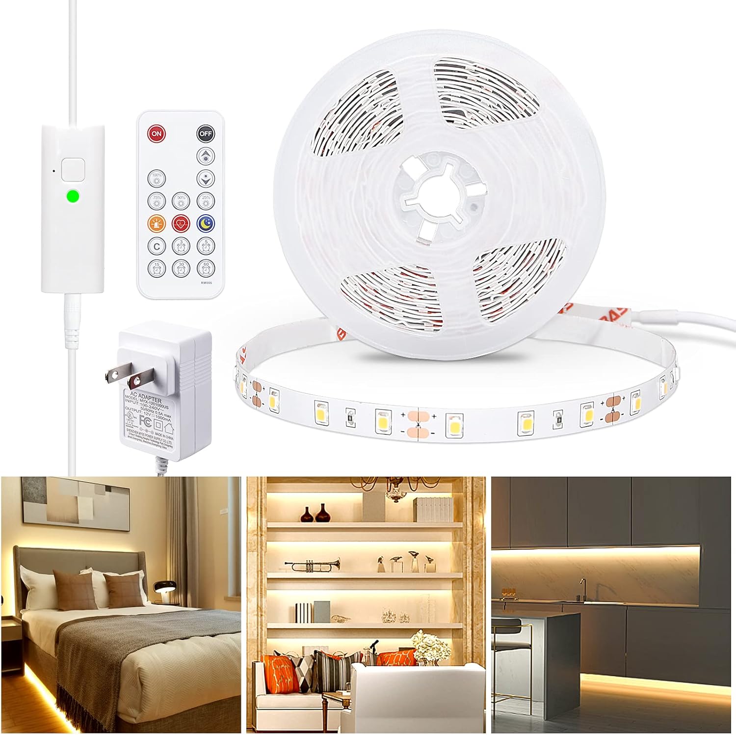 WOBANE Warm White LED Strip, Dimmable LED Light Strips with RF Remote and ETL Li...