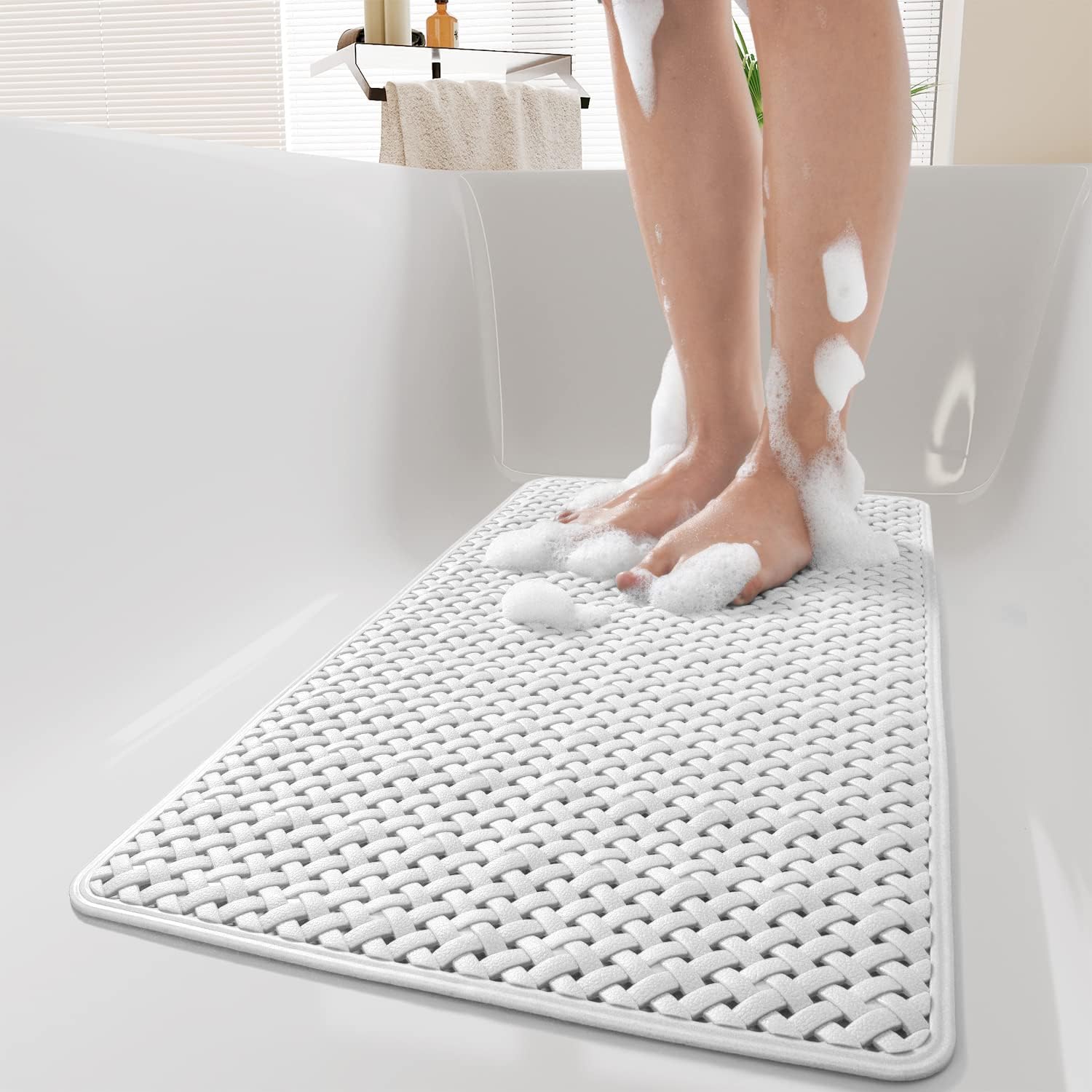 Bathtub-Mat Non Slip with Suction Cups and Drain Holes, Machine Washable Shower...
