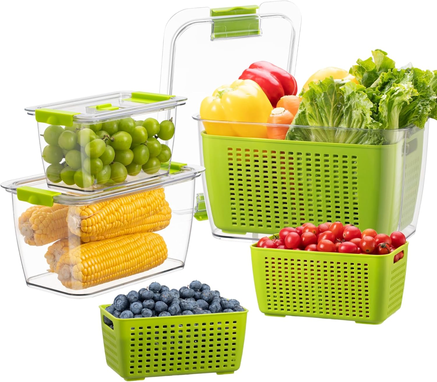 LUXEAR Fresh Container, 3PACK Produce Saver Container BPA Free Fridge Organizer...