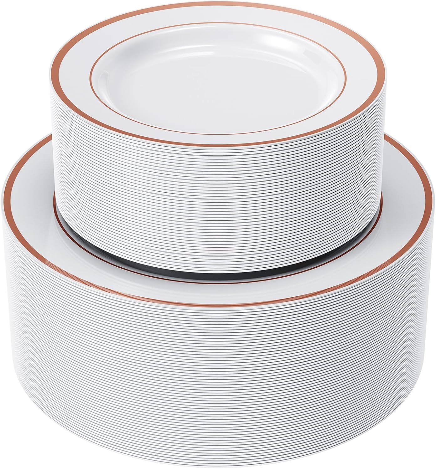 FOCUSLINE 120Pcs Rose Gold Plastic Plates, Disposable Plates with Rose Gold Rim,...