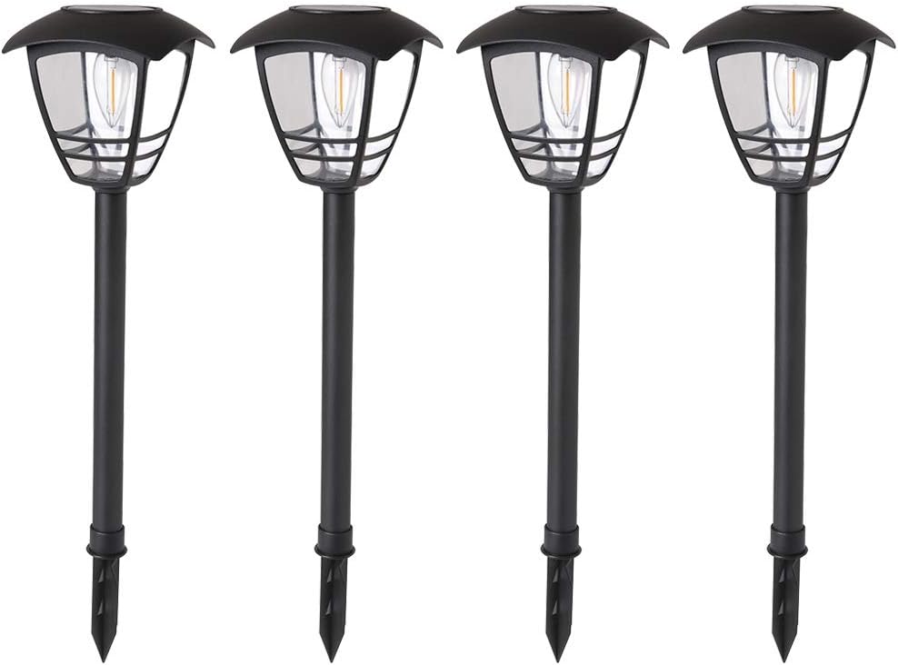 Maggift 4 Pack Vintage Solar Pathway Lights LED Bulbs Solar Powered Garden Walkw...