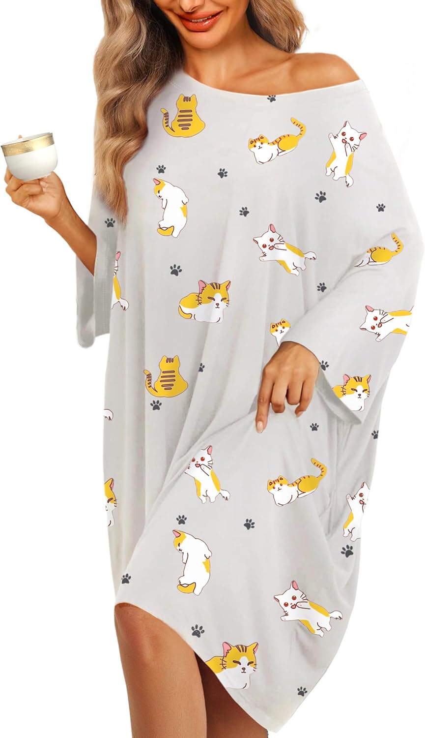 KFUBUO Plus Size Nightgowns for Women Oversized Sleep Tshirts Dress Short Sleeve...