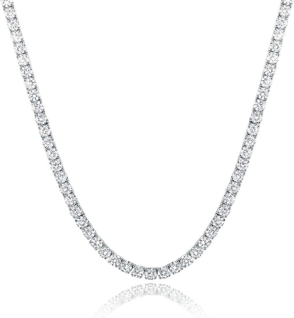Tennis Necklace 18K White Gold Plated | 4.0mm Round Cubic Zirconia Cut Faux Diam...